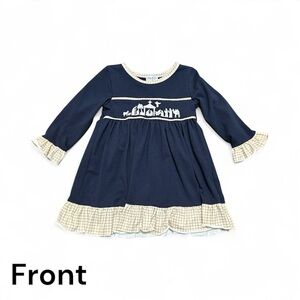 Navy Blue Dress with Embroidered Nativity Design